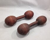 1 Pair Vintage Antique Wooden Dumbbells Good Condition with Some Evidence of Tags Possible Spaulding 01431