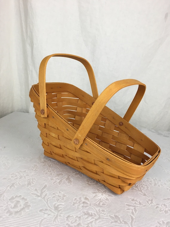 Vintage Angled Longaberger Basket 12 by 8 With 2 Folding Handles