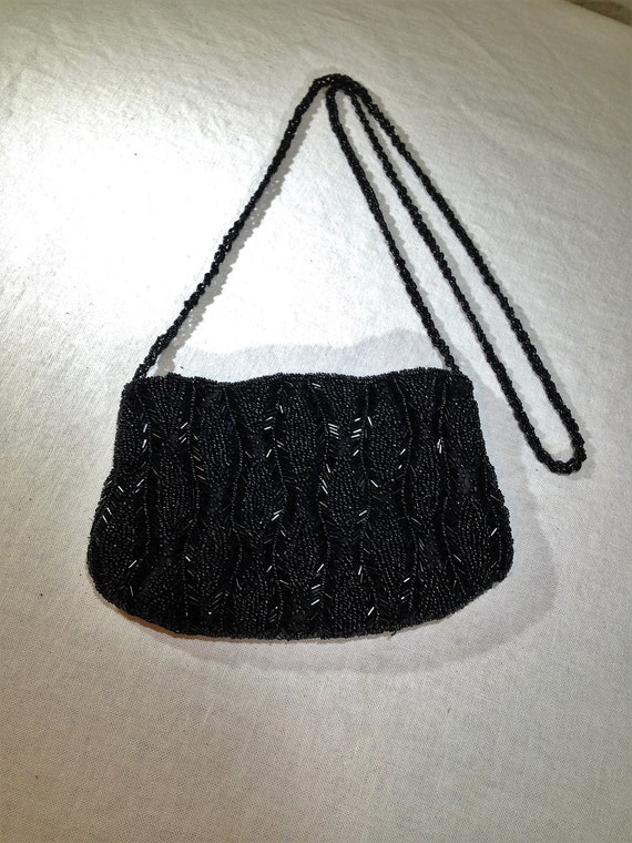 Vintage Black Beaded Purse with Beaded Handle    … - image 1