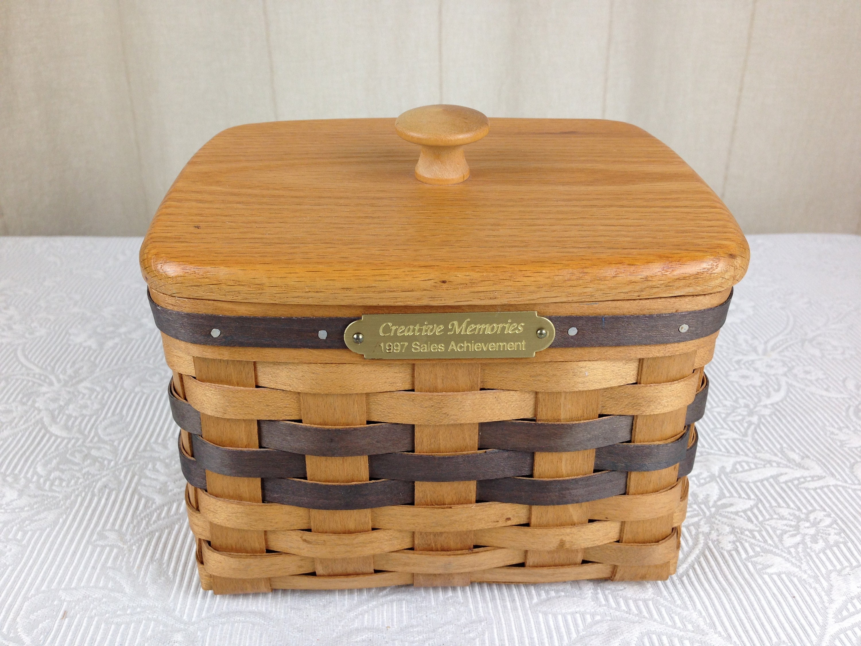 Vintage Bradford Basket Co. Tilted Basket with a Wood Lid 7 Etsy