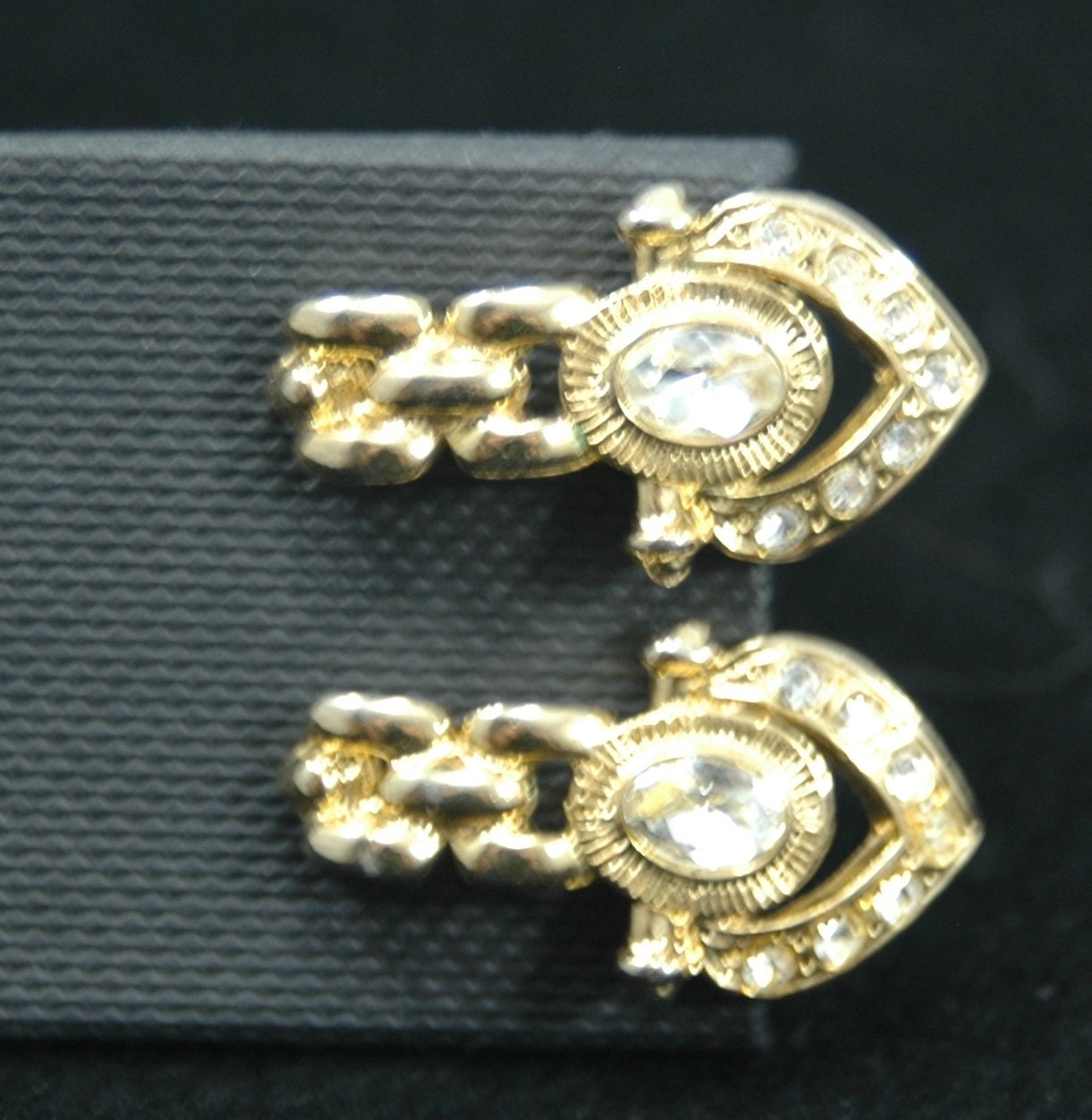 Vintage Clip on Earrings With Clear Stones on Gold Tone Metal Etsy