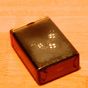 rolfs cigarette case Vintage Rolfs Black Leatherette Cigarette Case With Floral Decoration 03496
