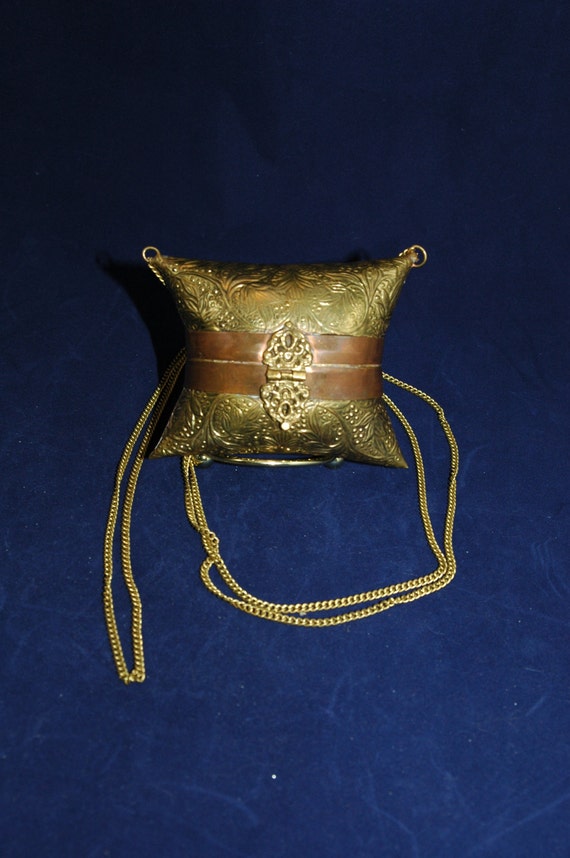 Small Ornate Brass and Copper Pillow Style Purse 3