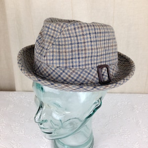 Vintage Pendleton Wool Blue and Tan Plaid Pattern Bucket Style Fedora Size 6 7/8   04770