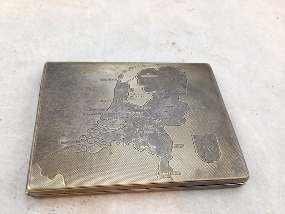 Vintage Alpacca Hoka Silver Plated Cigarette Case Featuring a Map of the  Netherlands 04241