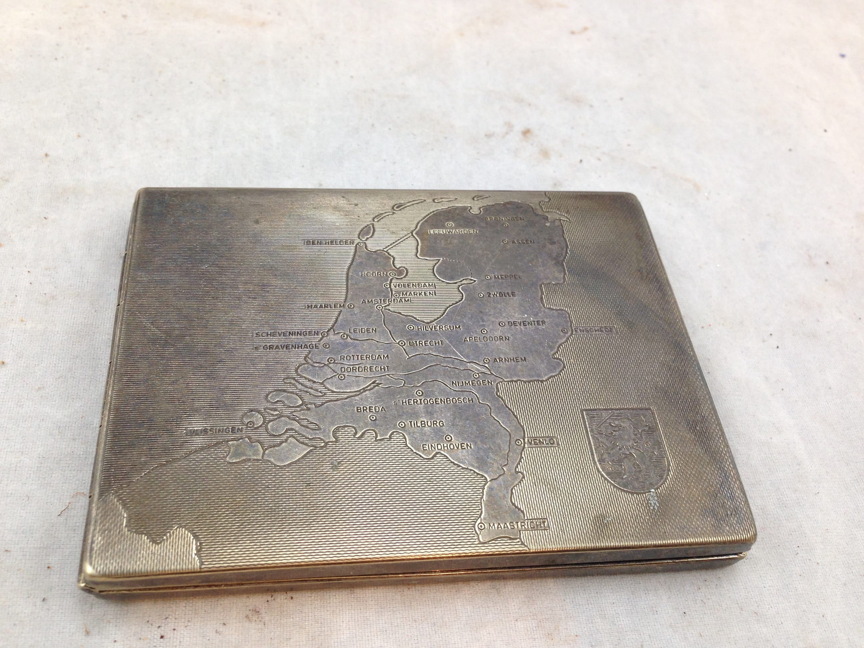 Vintage Alpacca Hoka Silver Plated Cigarette Case Featuring a Map of the  Netherlands 04241