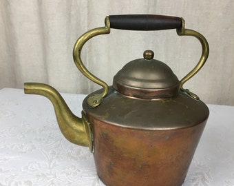 vintage Small Copper and Brass Kettle/Teapot Unknown Maker   04036