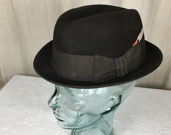 Vintage Royal Stetson Fedora Dark Brown  with Brown Hatband featuring Multicolor Feather Size 7 1/8         04272