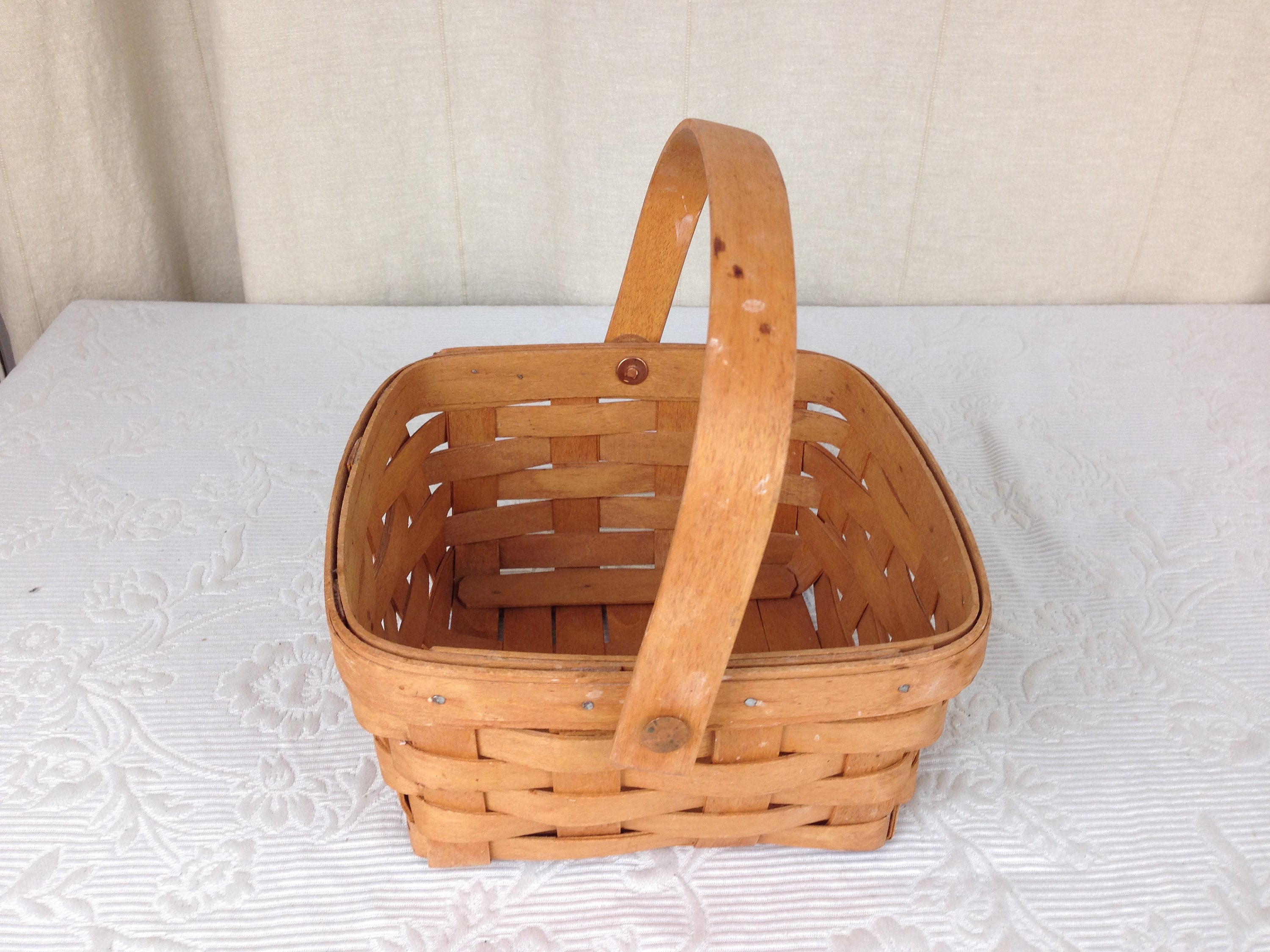 ヴィンテージ ロンガバーガー バスケット 7 x 7 銅製リベットで留め