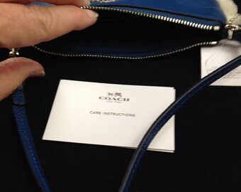 Coach Leather and Shearling Slate Blue Wristlet Clutch Style Purse