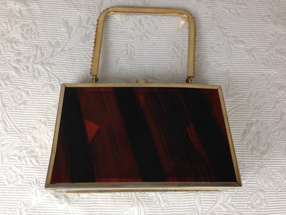 Vintage Tyrolean Brass and Lucite Purse with Oran… - image 2