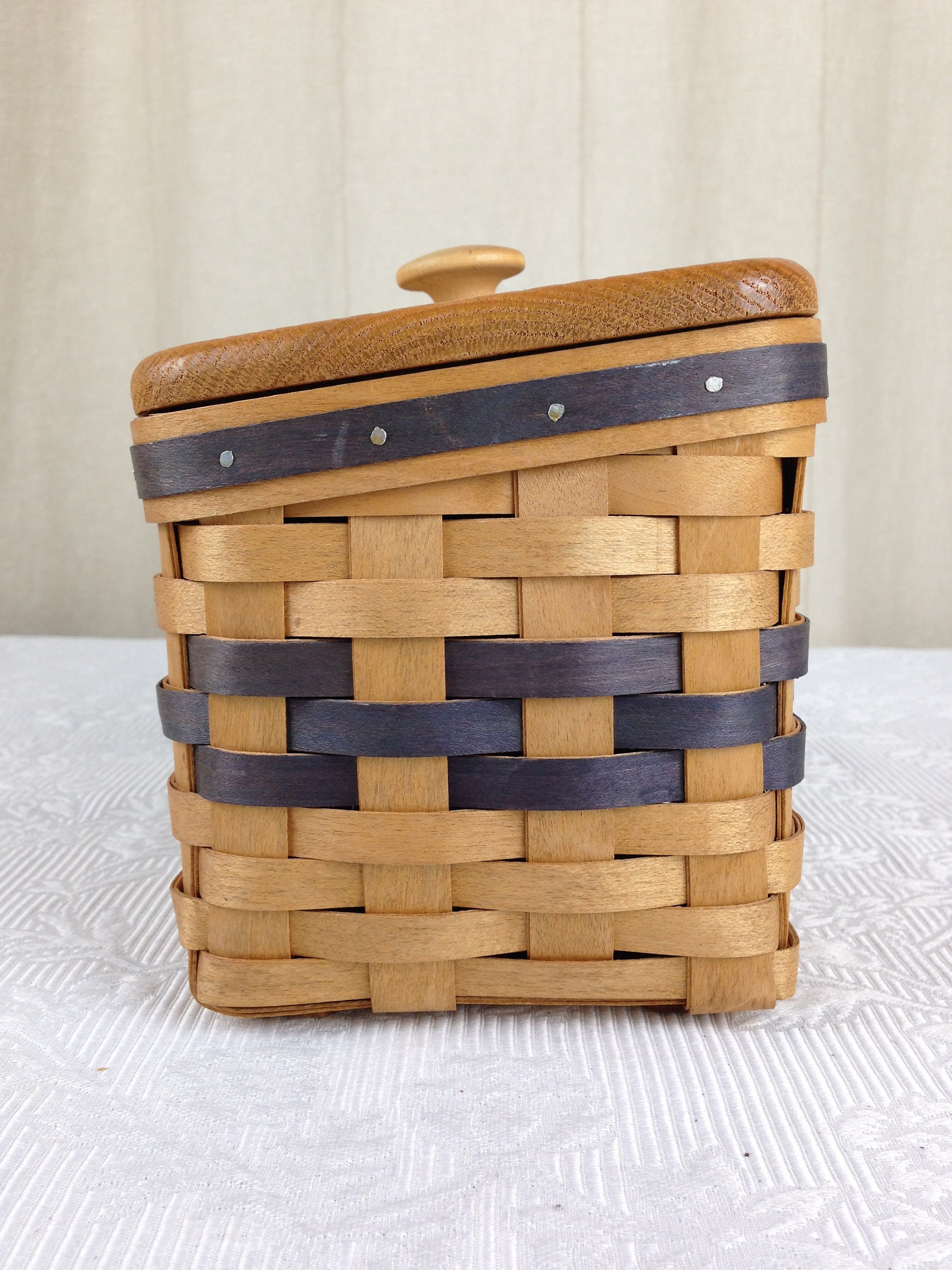 Vintage Bradford Basket Co. Tilted Basket with a Wood Lid 7 Etsy