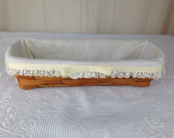 Koszyk prostokątny Vintage Longaberger 11 1/4 na 5 cali z białą lnianą wyściółką 04733