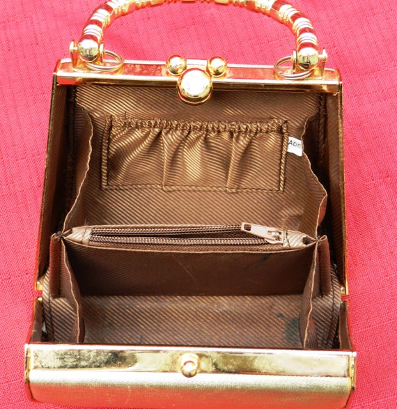 Vintage Small Gold Lame' Hard Case Purse Very Goo… - image 3