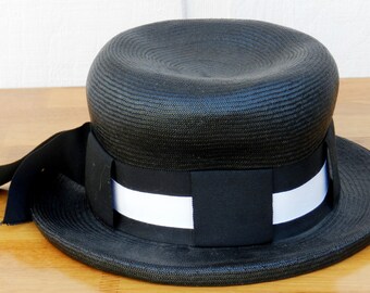Vintage Elegant Straw Hat Black Ribbon Cottage Core Size S M  display picture 1