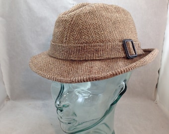 Vintage Pendleton Wool Multi Brown Herringbone Bucket Style Fedora Size 7 1/4    04233