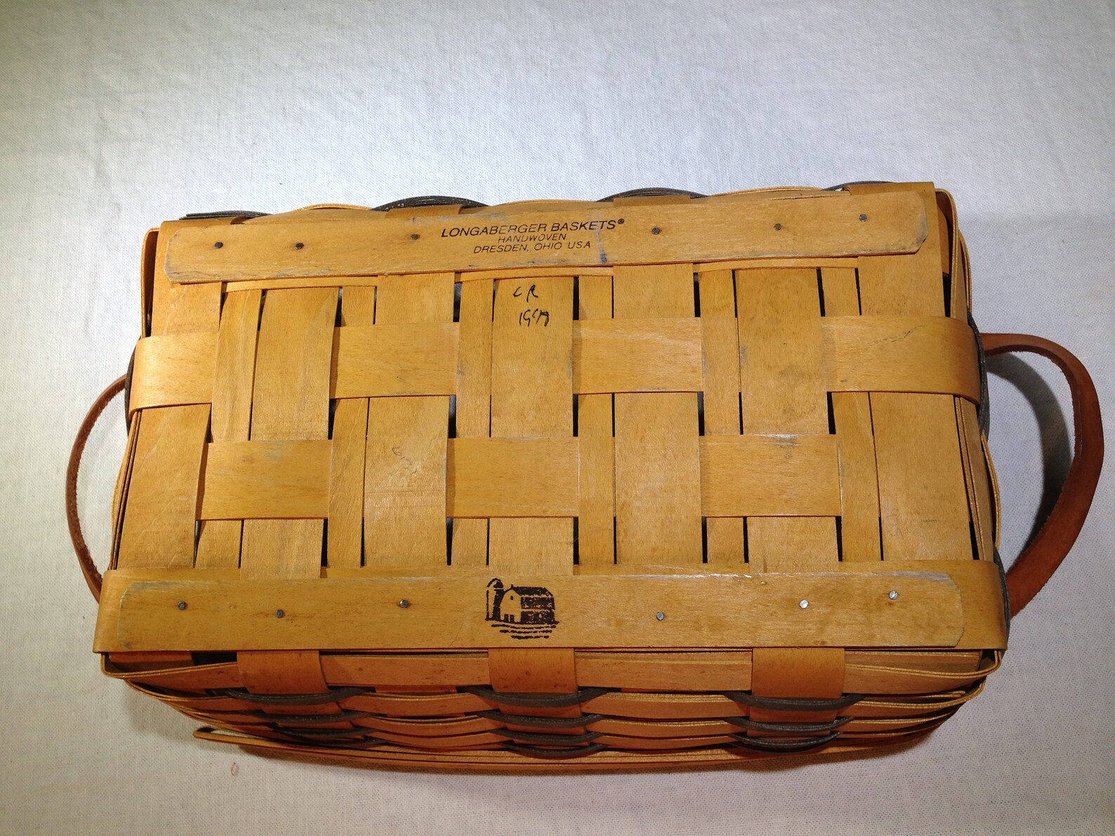 Longaberger Basket with Leather handles Black Weaving on Sides Etsy