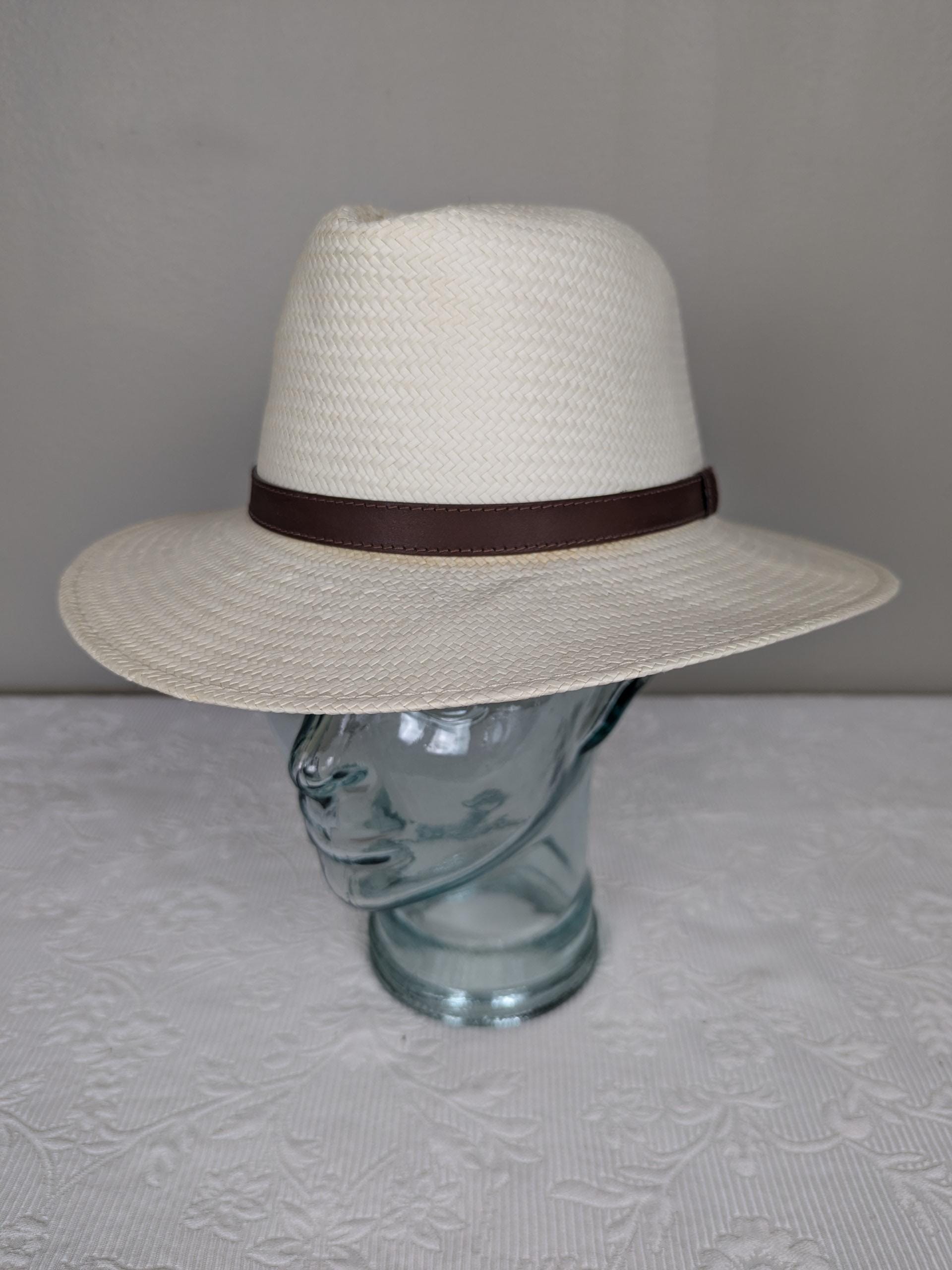 Vintage London Fog Straw Hat With Leather Hat Band Size 