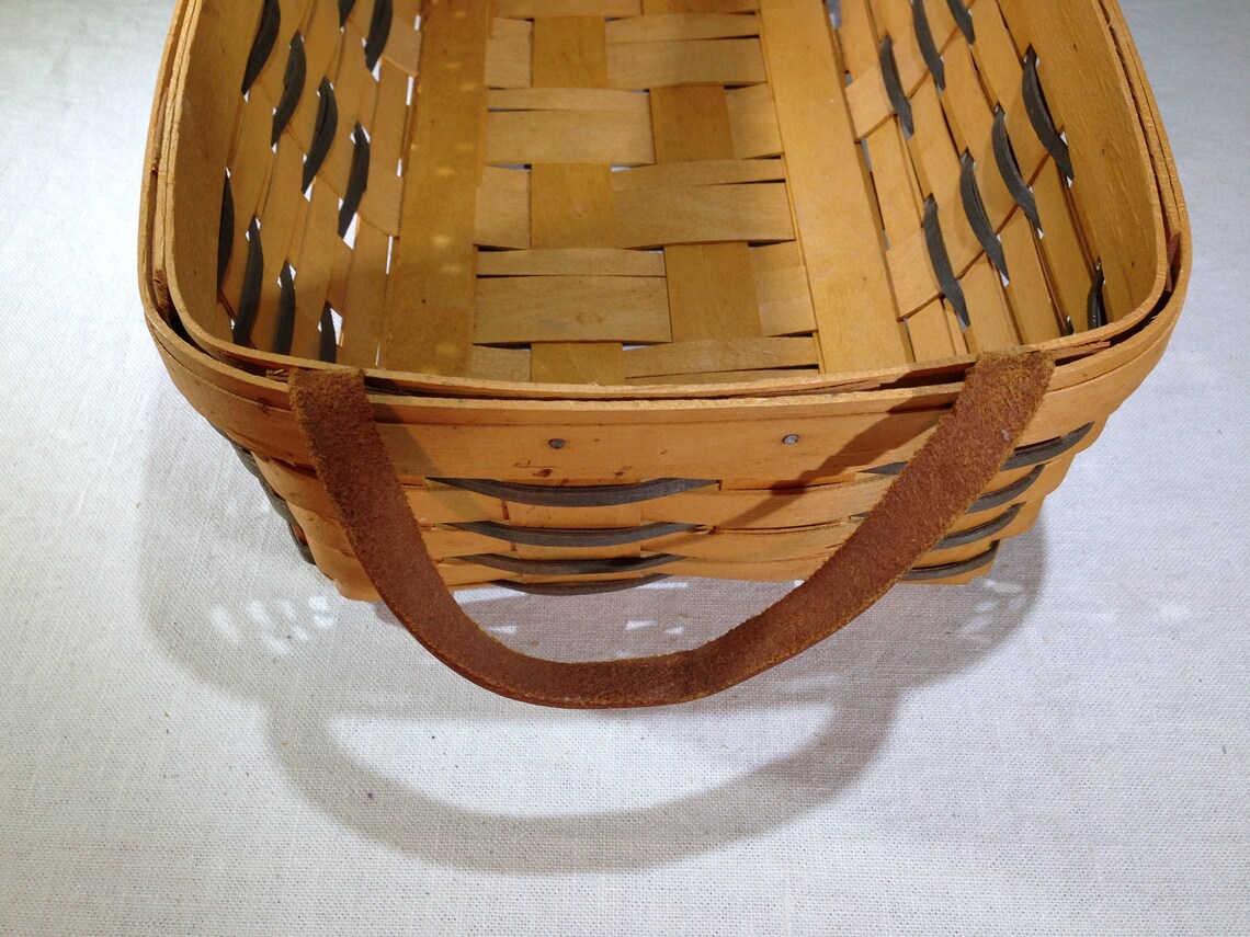 Longaberger Basket with Leather handles Black Weaving on Sides Etsy