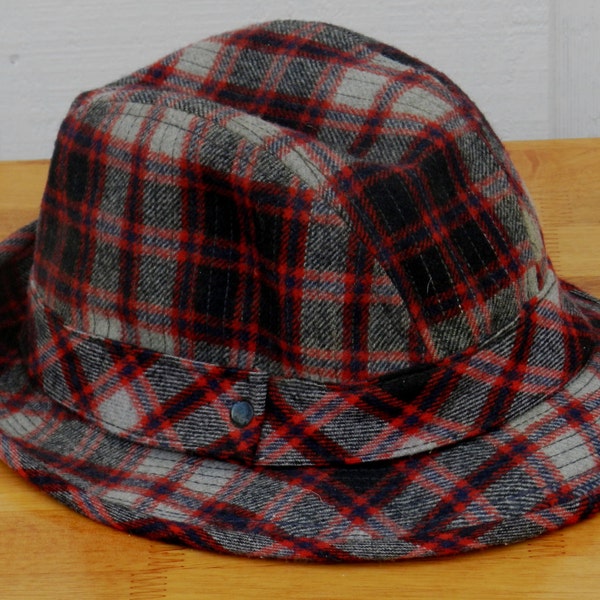 Vintage Pendleton Red Plaid Fedora Hat Used Condition Size Medium              02293