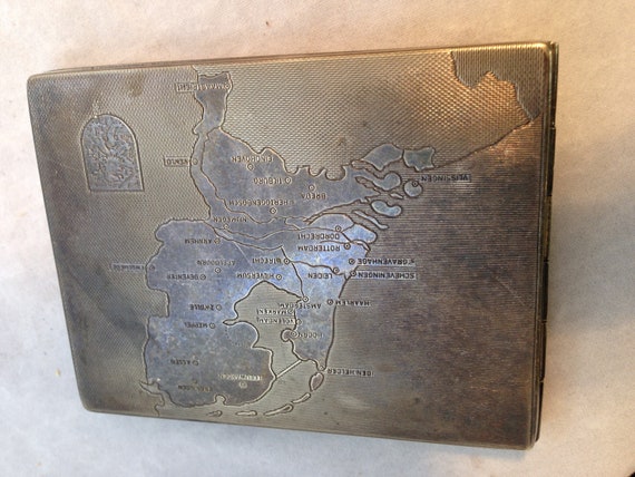 alpaca hoka cigarette case Vintage Alpacca Hoka Silver Plated Cigarette Case Featuring a Map of the  Netherlands 04241