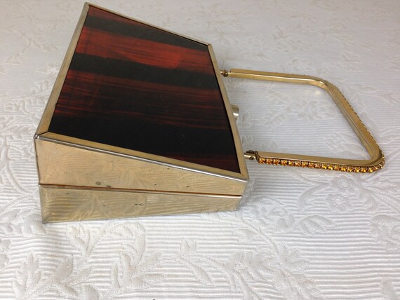 Vintage Tyrolean Brass and Lucite Purse with Oran… - image 3