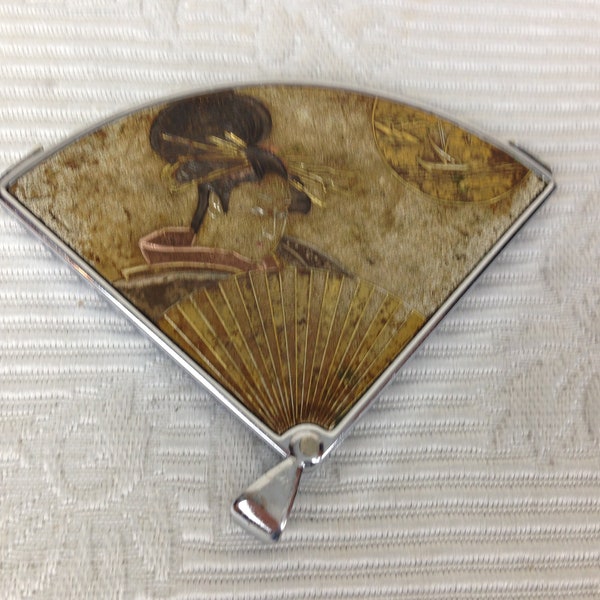 Vintage Asian Themed Fan Shaped Pocket Mirror by Elegance    03805