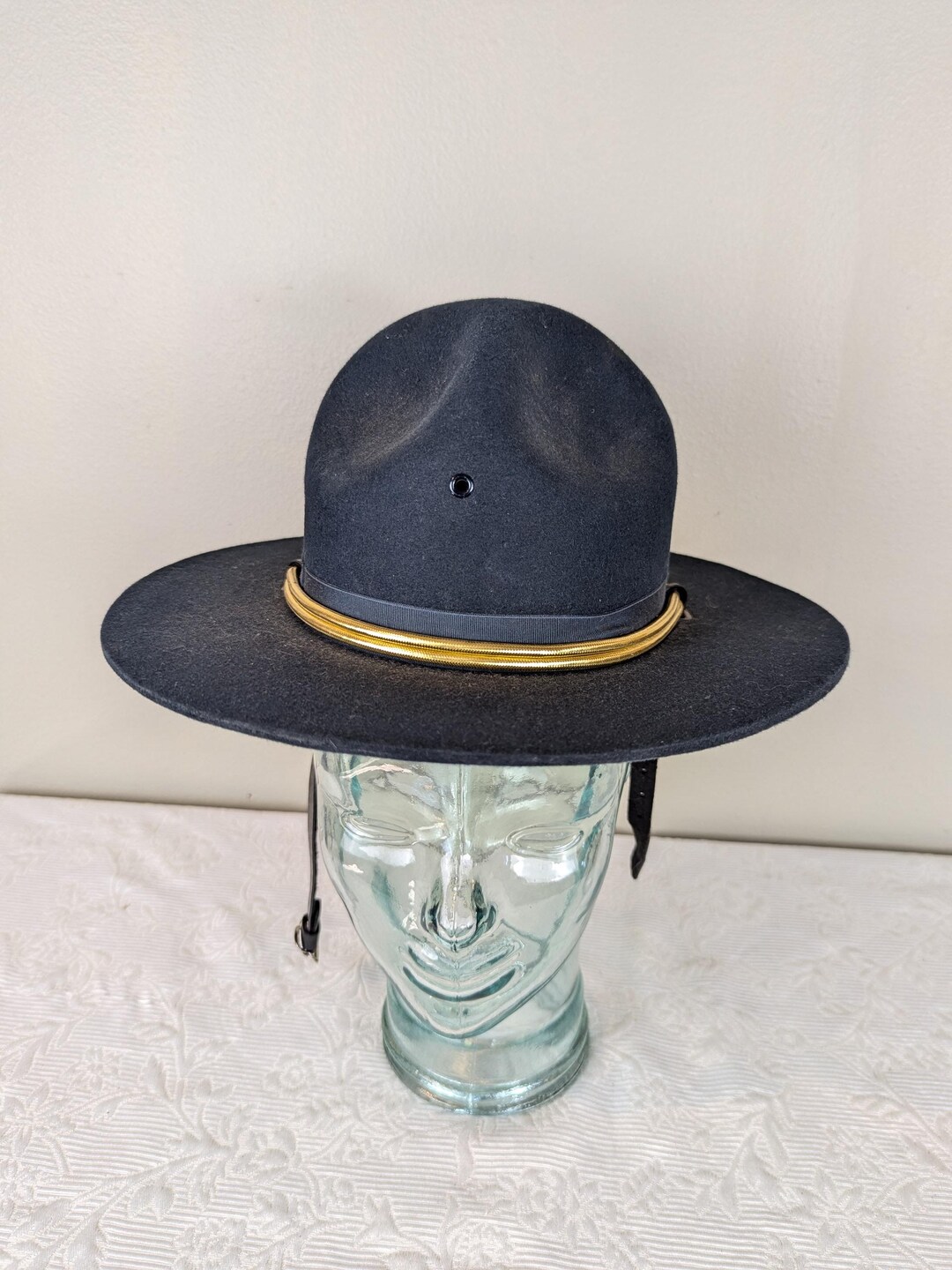 Stratton Felt Campaign Hat in Navy Blue Size With Chin Strap and