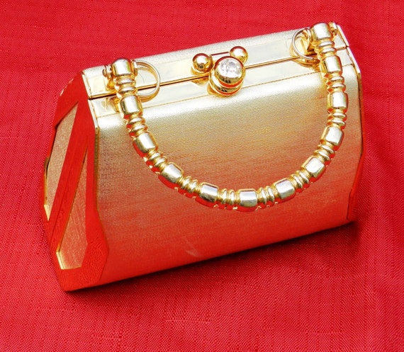 Vintage Small Gold Lame' Hard Case Purse Very Goo… - image 1