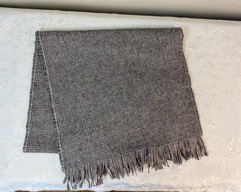 Vintage Pendleton Wool Scarf Gray, Brown and Beige Small Check Pattern 50 1/4 by 13 Inches in Size   04827