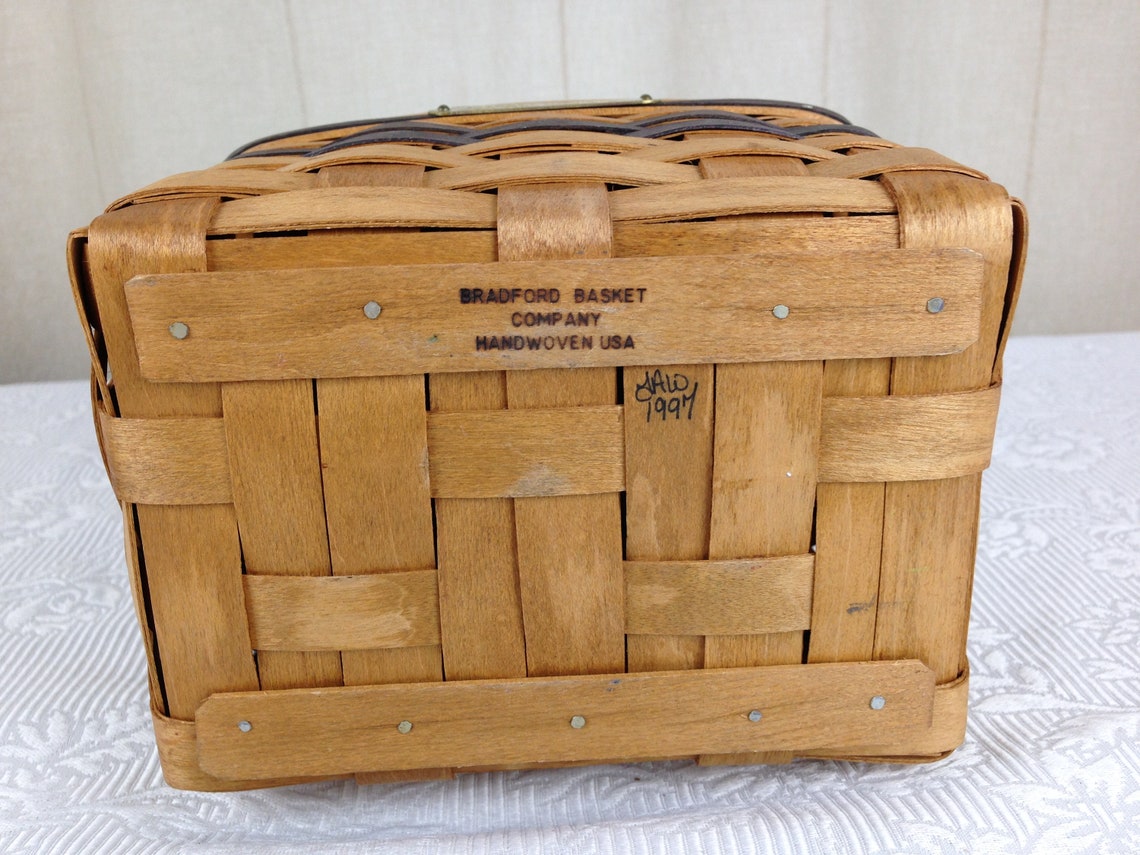 Vintage Bradford Basket Co. Tilted Basket With a Wood Lid 7 Etsy