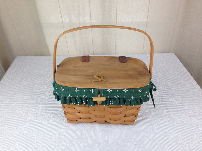 Longaberger Basket With Leather Hinged Wooden Lid and Wooden Etsy