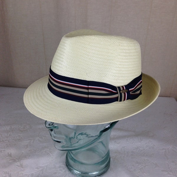 Scala Straw Fedora Style Calistoga with Grosgrain Club Hatband with Scala Pin Size Large   03344