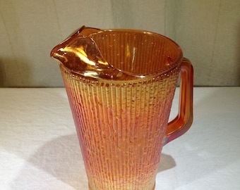 Vintage Jeanette Marigold Iridescent 64 Ounce Pitcher in the Tree Bark Pattern    04406