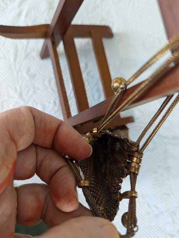 Vintage Gold Mesh Soft Bucket Drawstring Style Ha… - image 8