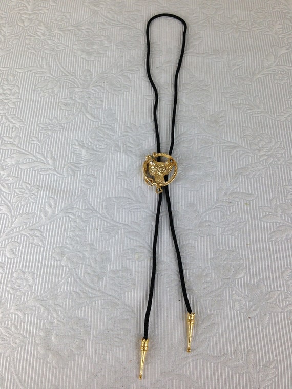 Vintage Bolo Tie with Gold Colored Saddle Surroun… - image 2