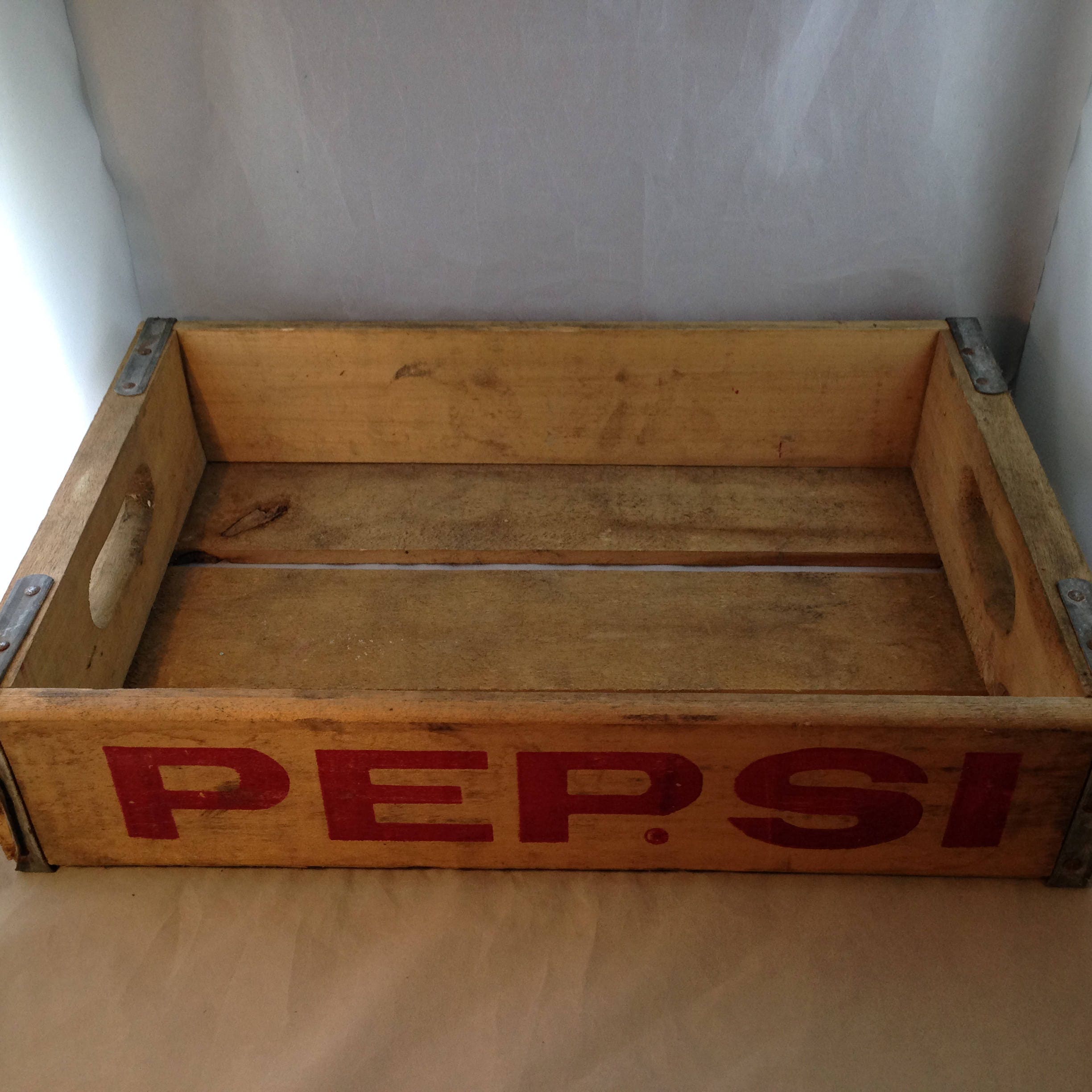 Vintage Pepsi-cola Case Sized Wooden Crate With Great Graphics 
