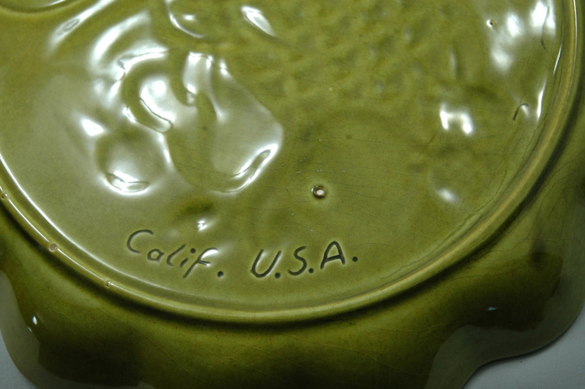 Vintage Los Angeles Potteries Olive Green Tiki and Pineapple Etsy