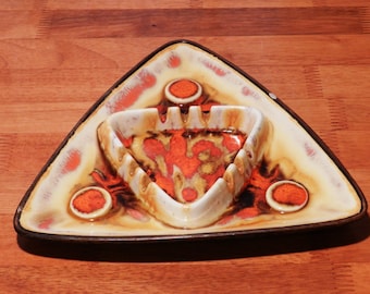 Vintage Mid-Century Ashtray by Treasure Craft Orange Drip In a Triangle Shape            03517