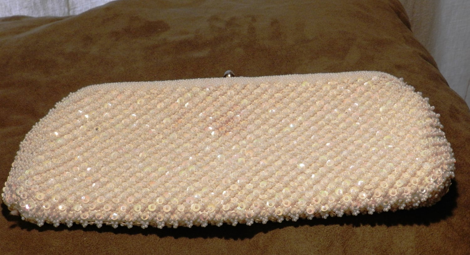 white sequin clutch