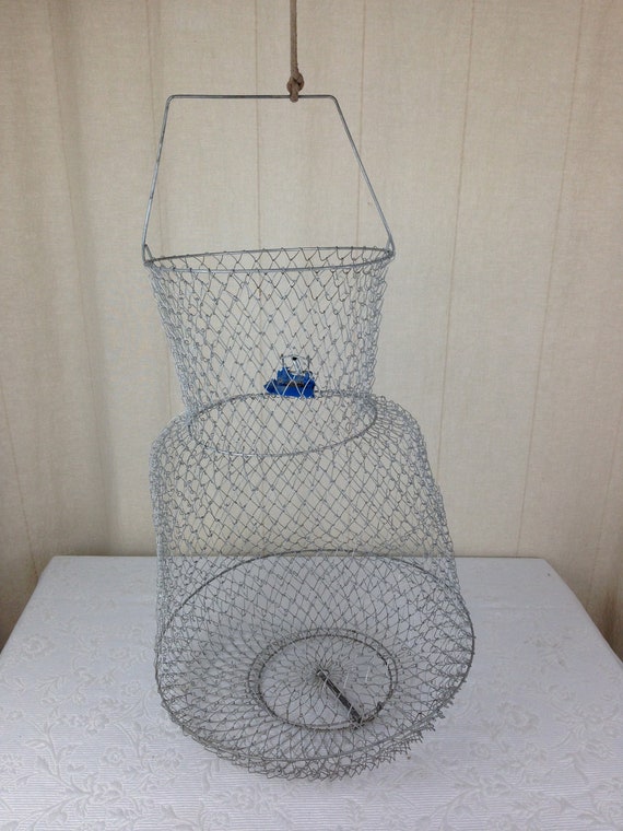 Vintage Wire Mesh Fish Basket Collapsible Decoration or Usable