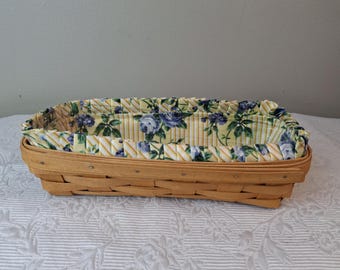 Koszyk prostokątny Vintage Longaberger 11 1/4 na 5 cali z podszewką z materiału kwiatowego i plastikową wkładką 04934