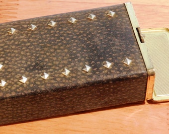 Vintage Princess Gardner Cigarette Case Green Leather Cover Over Gold Tone  Case With Decorative Studs Made in Germany 05075