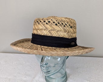 Chapeau fedora vintage en paille de Panama Jack appelé Rush Straw Safari Sun Style avec bandeau en ruban noir grande taille 04501