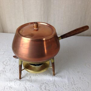 Vintage kopparkastrull med mässingsvärmehylla Tillverkad i Japan 05096