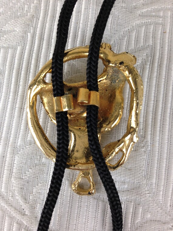 Vintage Bolo Tie with Gold Colored Saddle Surroun… - image 4