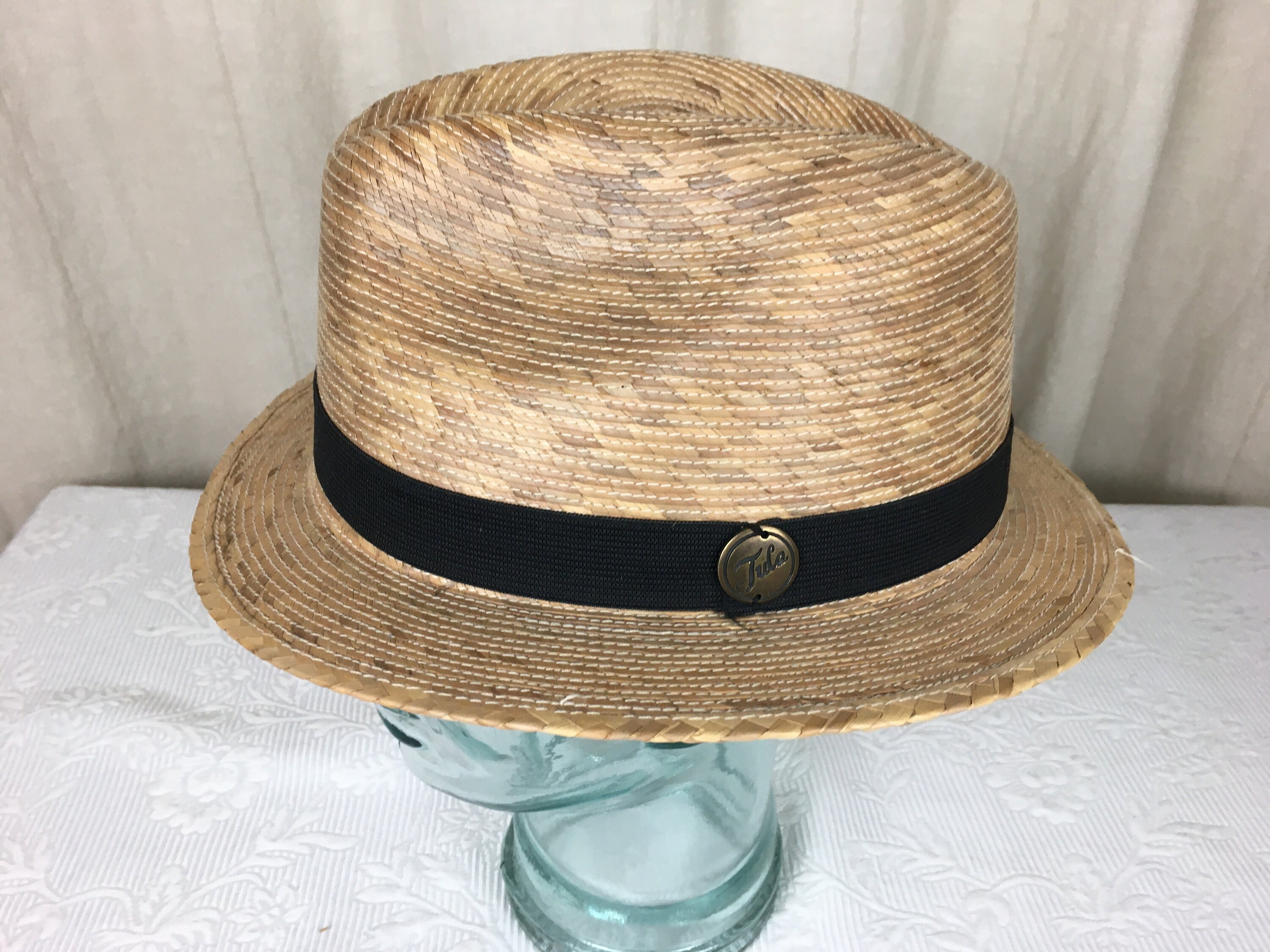 Tula Tan and Black Fedora Hat Classic Accessory Fedora Straw Hat Light | Handwoven Palm Hat | Tula Hats main image 3