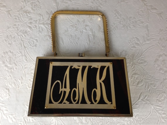 Vintage Tyrolean Brass and Lucite Purse with Oran… - image 1