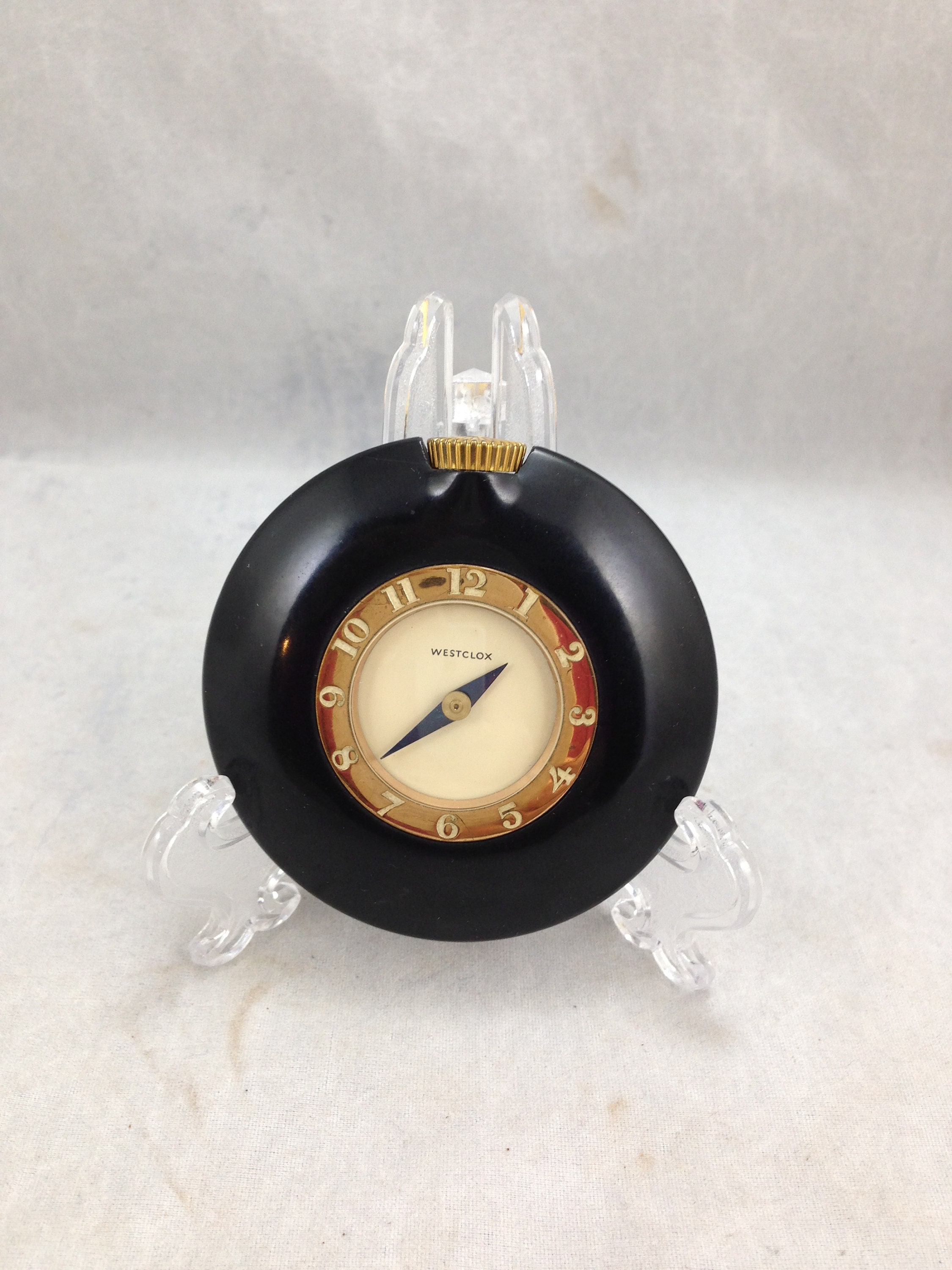 Westclox Purse Pocket Art Deco Black Bakelite Watch Clock 1930s retro it works! 1935 PURSE Watch Pocket Watch Westclox Handbag Art Deco  main image 2