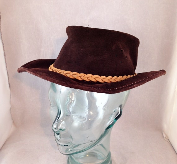 WALK ABOUT Leather Unisex Brown Made in Australia Hat Sz Small Safari Bush Hat Walkabout Aussie Kangaroo Leather Hat - Australian Bush Hat  main image 2
